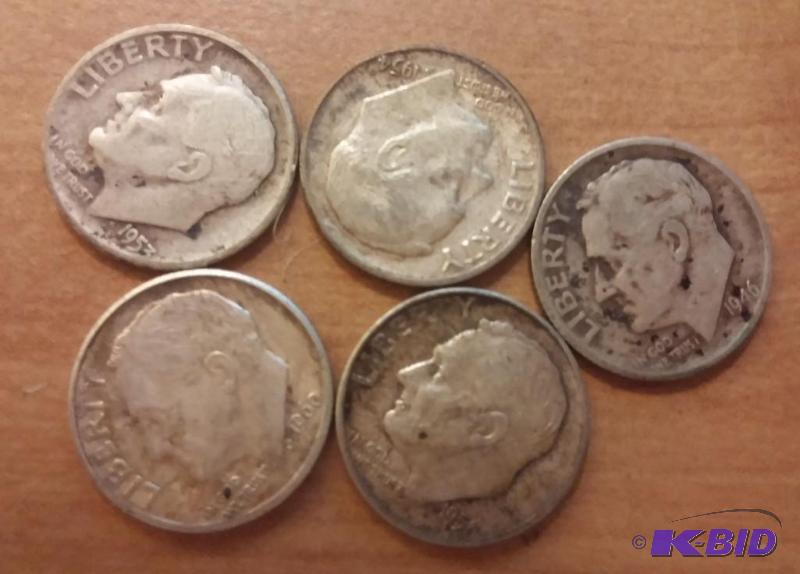 Lot of 5 Roosevelt Dimes-Silver...