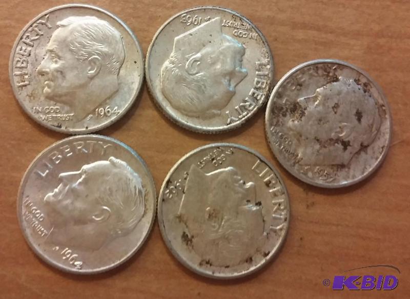 Lot of 5 Roosevelt Dimes-Silver...
