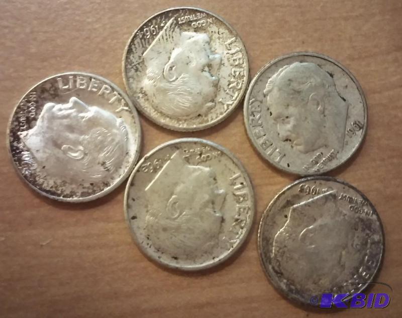 Lot of 5 Roosevelt Dimes-Silver...