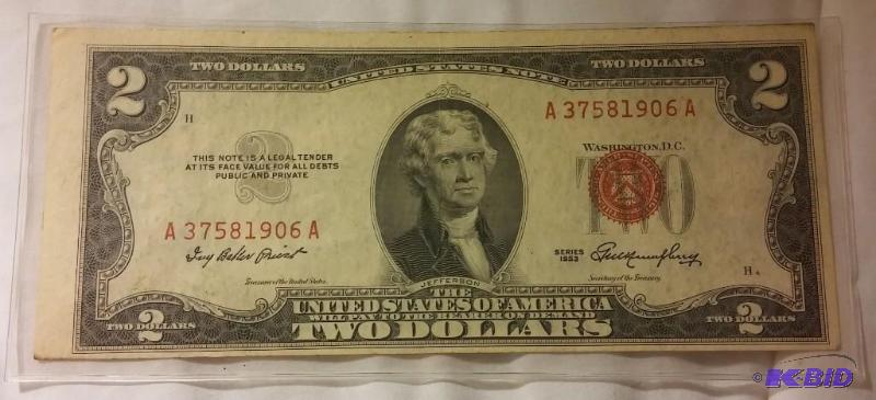 1953C Two Dollar Bill Red Seal $2.00 Vintage ...