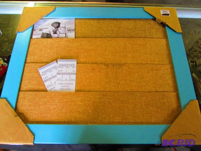 lot 161 image: 3 pocket message board framed in blue...
