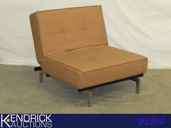 lot 35 image: Contemporary Reclining Orange Cream Leather Bench Chair