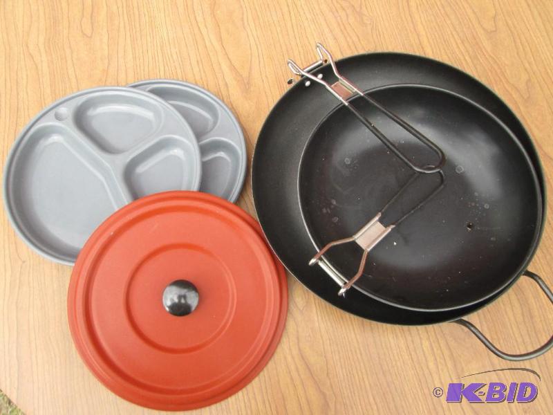 No stick pan and metal plates with a lid.grea...
