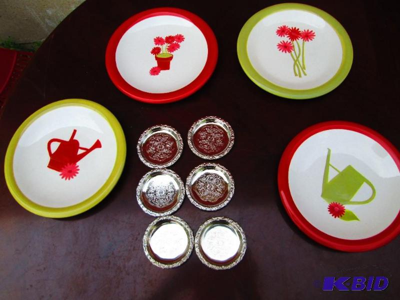 Lot of plates and small silver platters or co...