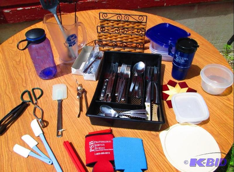 Assorted cooking and silverware, box of forks...