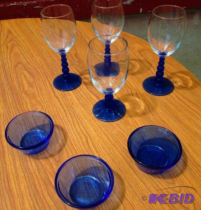 Lot of blue stem glasses and dipping bowls...