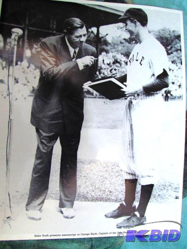 Photo of Babe Ruth presents manuscript to Geo...