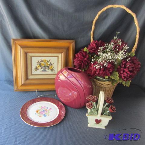 Floral Theme, Vase, Plate