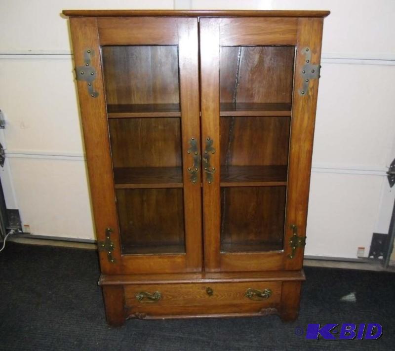 Vintage Glass Front Book Case with Single Drawer