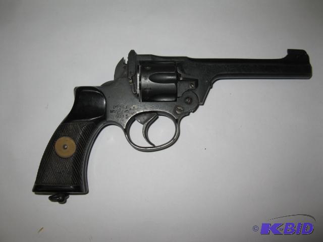 lot 28 image: Enfield No. 2, .38 revolver, has scratches an...