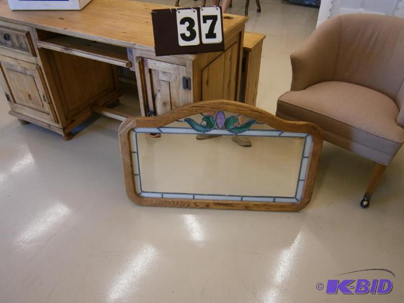 Framed mirror, stained glass....