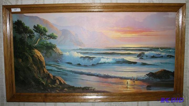 lot 11 image: Framed print of a vibrant seascape.&nbsp29x5...