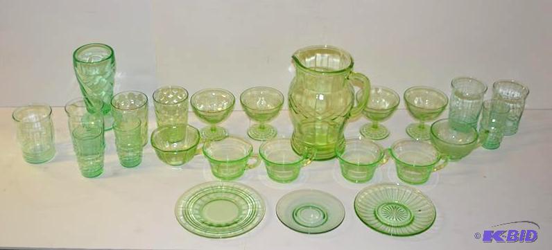 lot 110 image: Vintage Beautiful Green Depression Glass,  ...