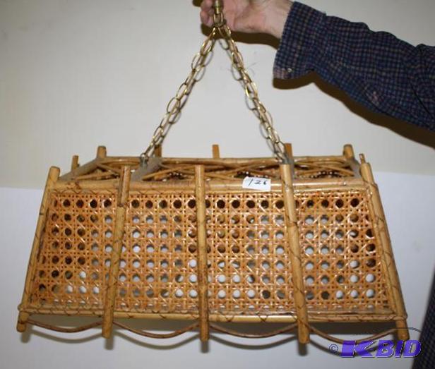 lot 126 image: hanging lamp rattan wicker 24x14x12"...