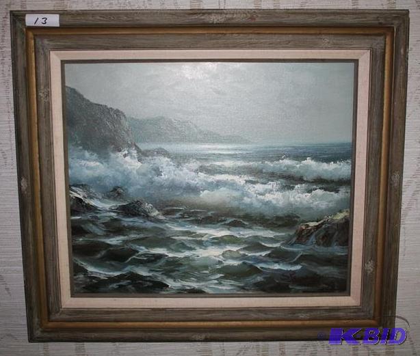lot 13 image: Oil painting or a seascape signed & frame...
