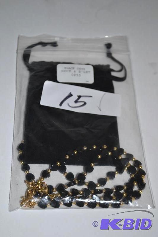 lot 15 image: Black Onyx Jewelry, heart shaped necklace &am...