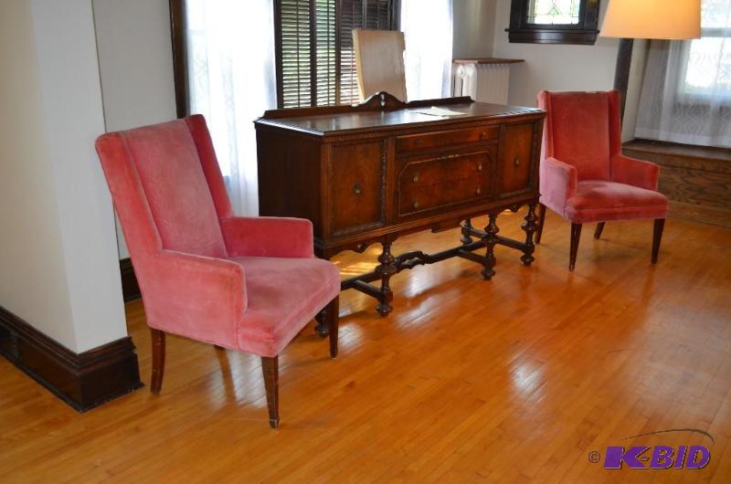 lot 18 image: Vintage Red Upholstered Side Chairs with an &...