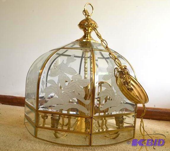lot 219 image: Etched Glass Hanging Light