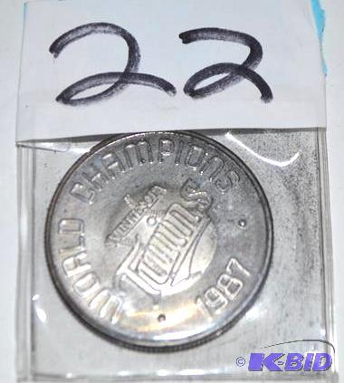 lot 22 image: Silver 1987 Minnesota Twins World Champions C...