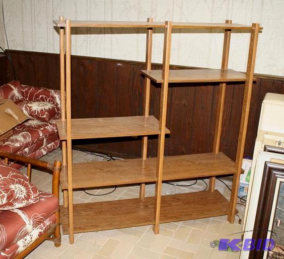 lot 232 image: Wood Staggered Shelf Unit