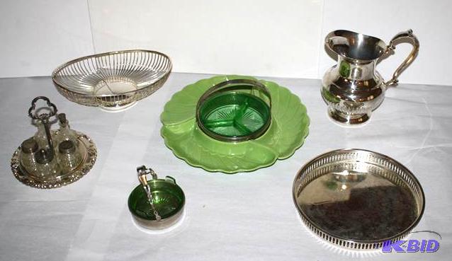 lot 240 image: Silver Plate Depression Glass