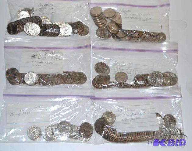 lot 27 image: Quarter collection. Bag #1 Thirty quarters wi...