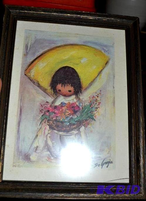 lot 3 image: Signed DeGrazia Print of Girl holding flowers...