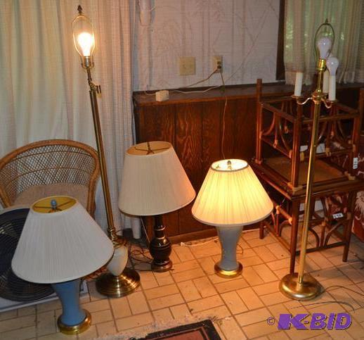 lot 329 image: Blue Table Lamps, Brass Floor Lamps