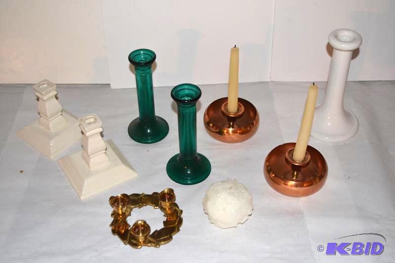 lot 370 image: Brass, Ceramic, Glass Candle holders