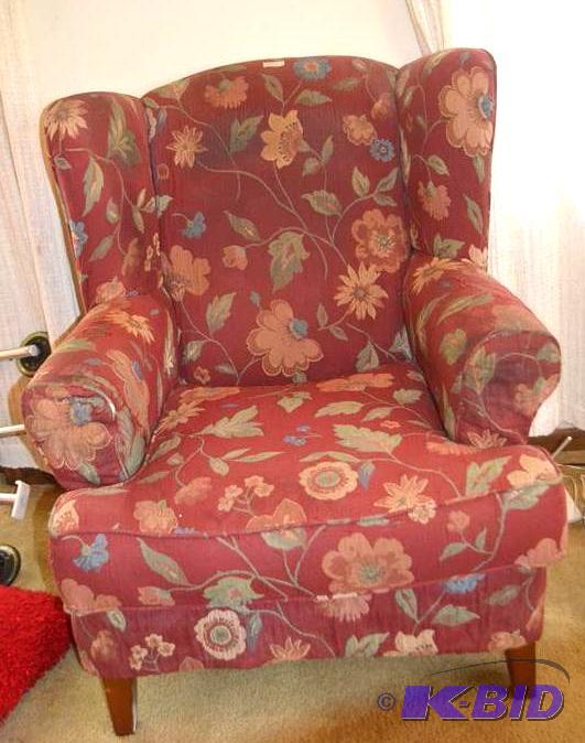 lot 405 image: Red fabric stuffed chair...