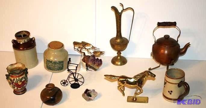 lot 50 image: Pottery & brass items flowered vase made ...