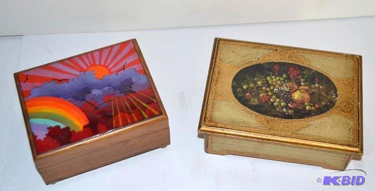 lot 82 image: 2 music boxes  jewelry boxes - one walnut 7x...