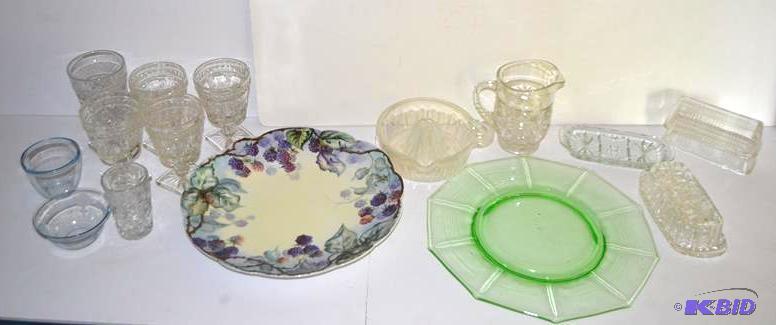 lot 91 image: Vintage LIMOGE & etched glassware.  Fou...