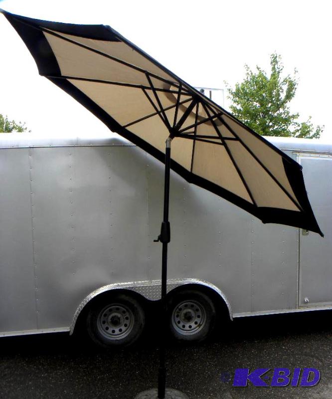 lot 17 image: 9 Deluxe Market Umbrella, khakiblack, 8 ste...