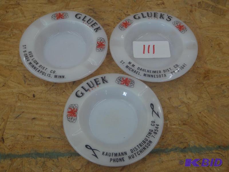 lot 111 image: (3) Gluek Ash Trays St. Michael MN...
