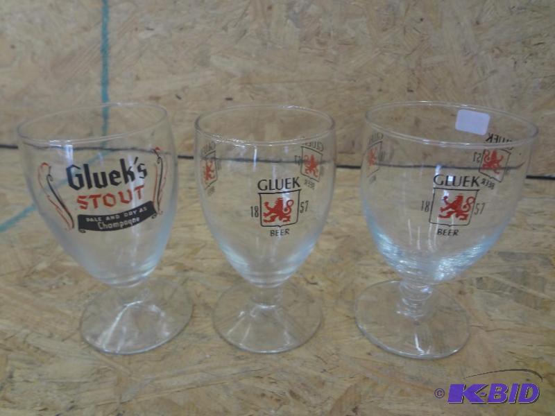 lot 55 image: (3) Gluek Glass Stemmed Beer Glasses...