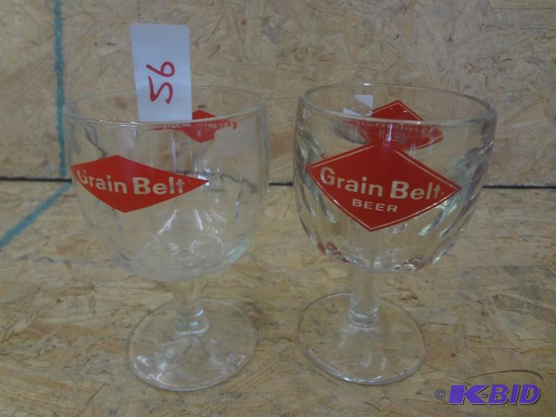 lot 56 image: (2) Grain Belt Glass Stemmed Beer Glasses...