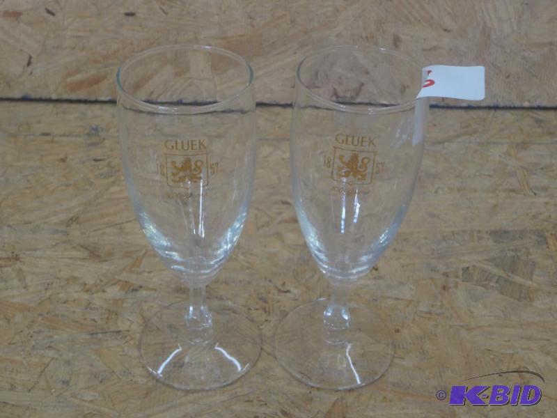 lot 76 image: (2) Gluek Glass Stemmed Beer Glasses...