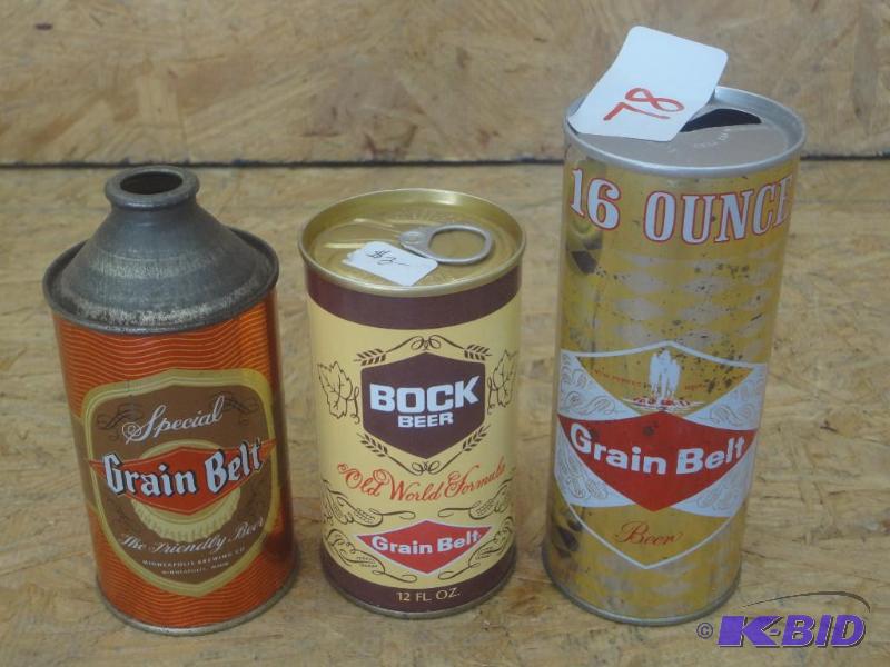 lot 78 image: (3) Vintage Beer Cans Grain Belt...