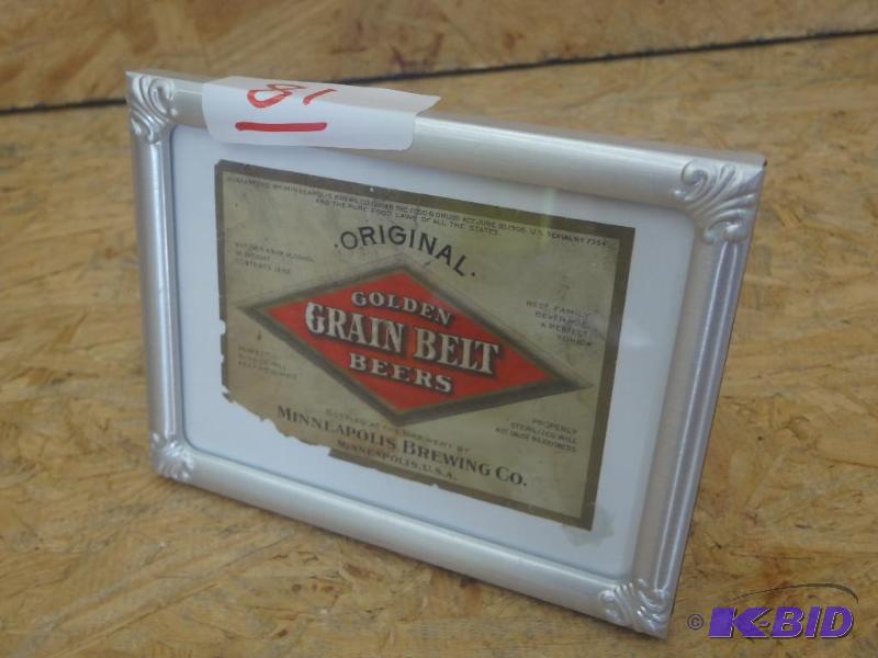 lot 81 image: Grain Belt Beers Framed Label...
