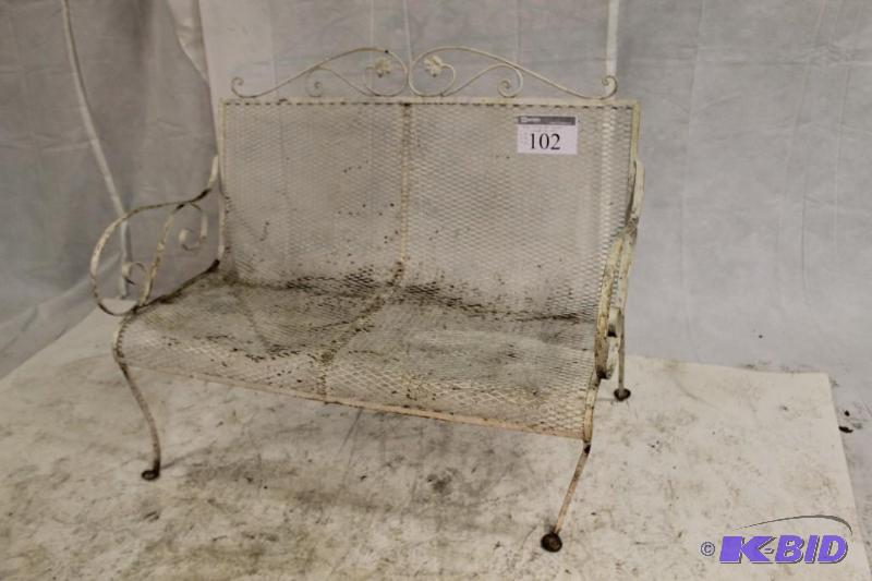 White Wrought Iron Love Seat with Grape Leaf ...