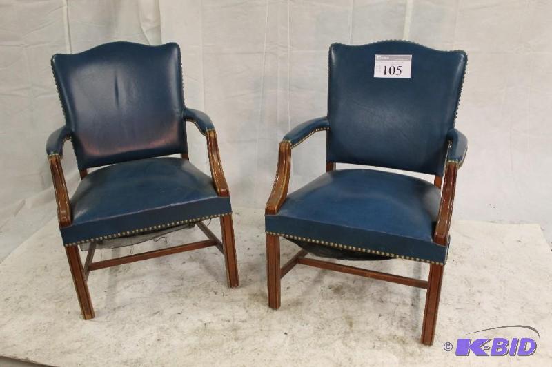 Two (2) Blue Leather Upholstered Minnesota State Senate Armchairs