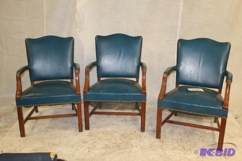 Three (3) Blue Leather Upholstered Minnesota State Senate Armchairs