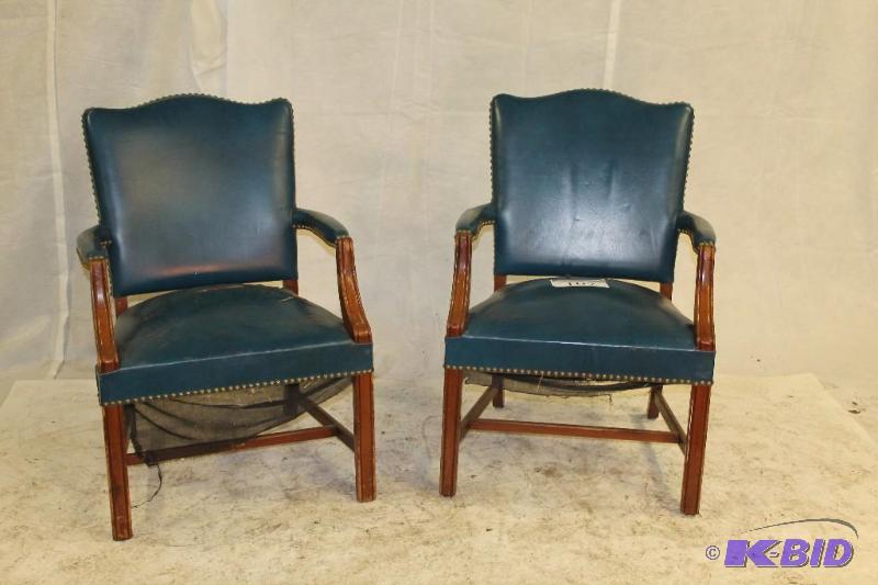 Two (2) Blue Leather Upholstered Minnesota State Senate Armchairs