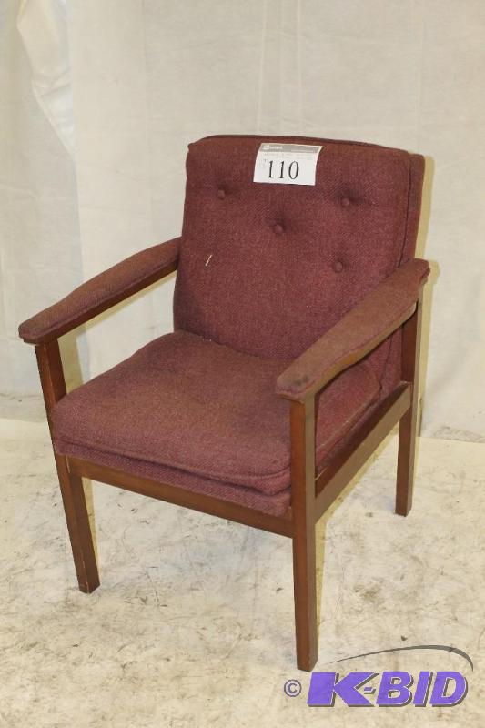 Maroon Upholstered Armchair Wood Frame 5 butt...