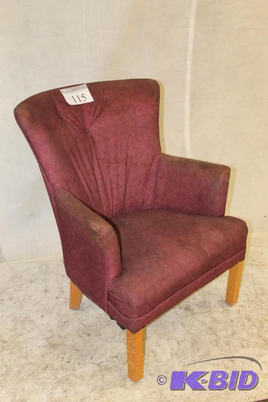 Upholstered Red Cloth Wingback Chair with Map...