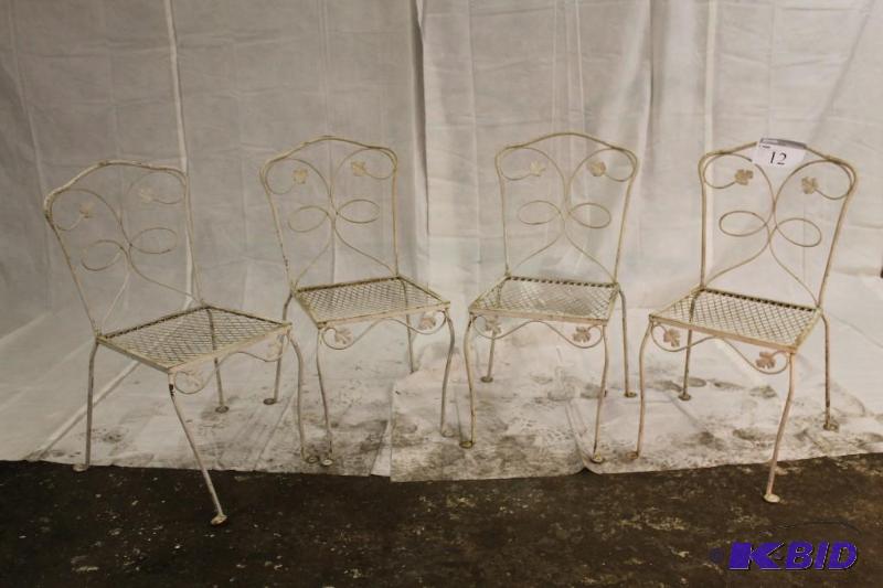 Set of four wrought iron Chairs Metal mesh bo...