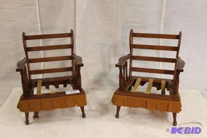 2 Solid woodArmchairs with Yellow fabric shir...