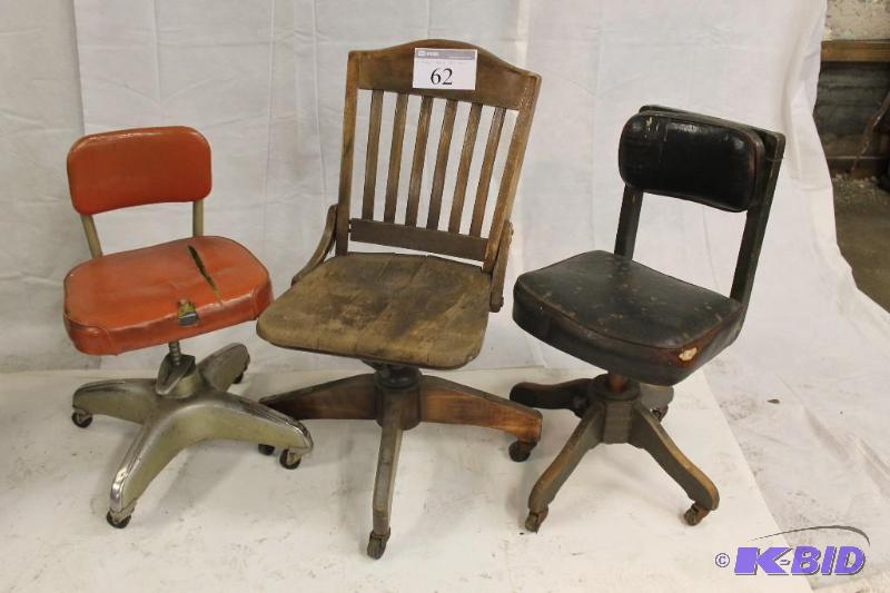 3 Antique rolling Office chairs. As is. One a...