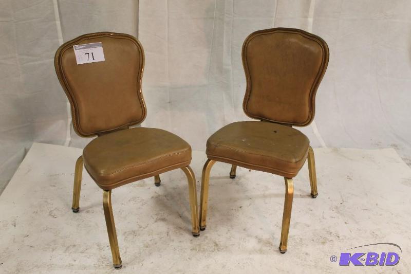 2 Vinyl Banquet Chairs Tan seats and backs, Gold Chrome Legs. . .